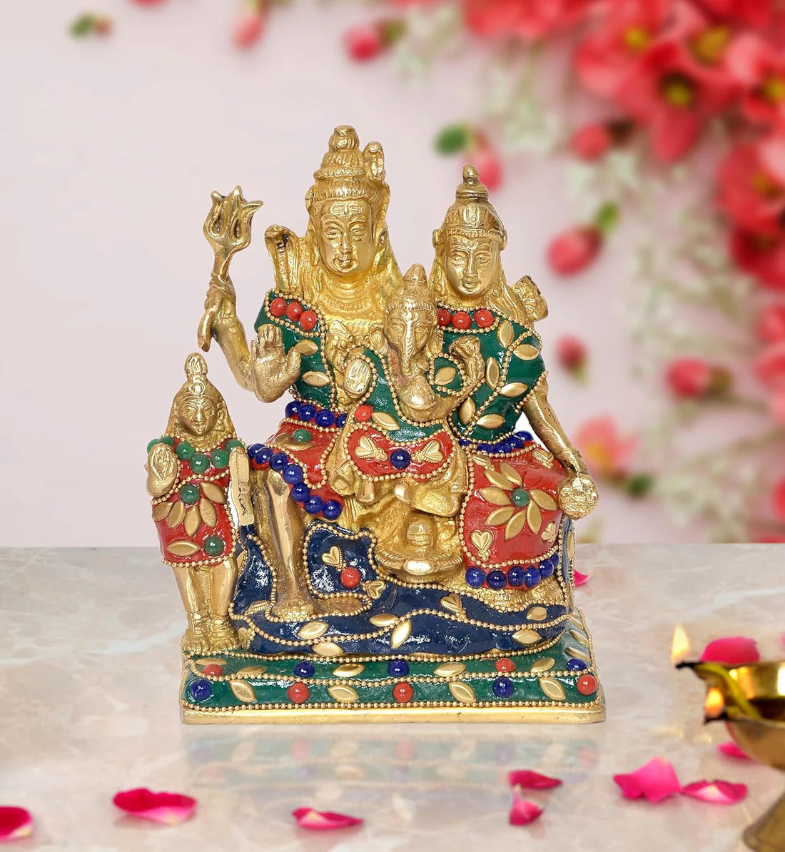 ब्रासोरा® वृंदावन वेणुगोपाल कृष्ण पीतल की प्रतिमा मोर के साथ | एंटीक नीला और सुनहरा रंग | ऊँचाई 20 इंच