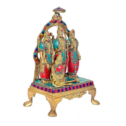 Brassaura® Brass Ram Darbar Statue | Height 13 Inches | Multicolor Lord Ram Darbar Idol for Home & Mandir