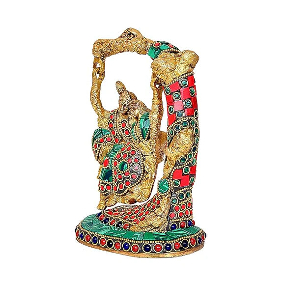 Brassaura® Brass Radha Krishna Idol | 6.5 Inch Multicolor Jhula Statue