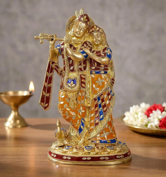 Brassaura® Brass Standing Radha Krishna Idol | Height 12 Inches