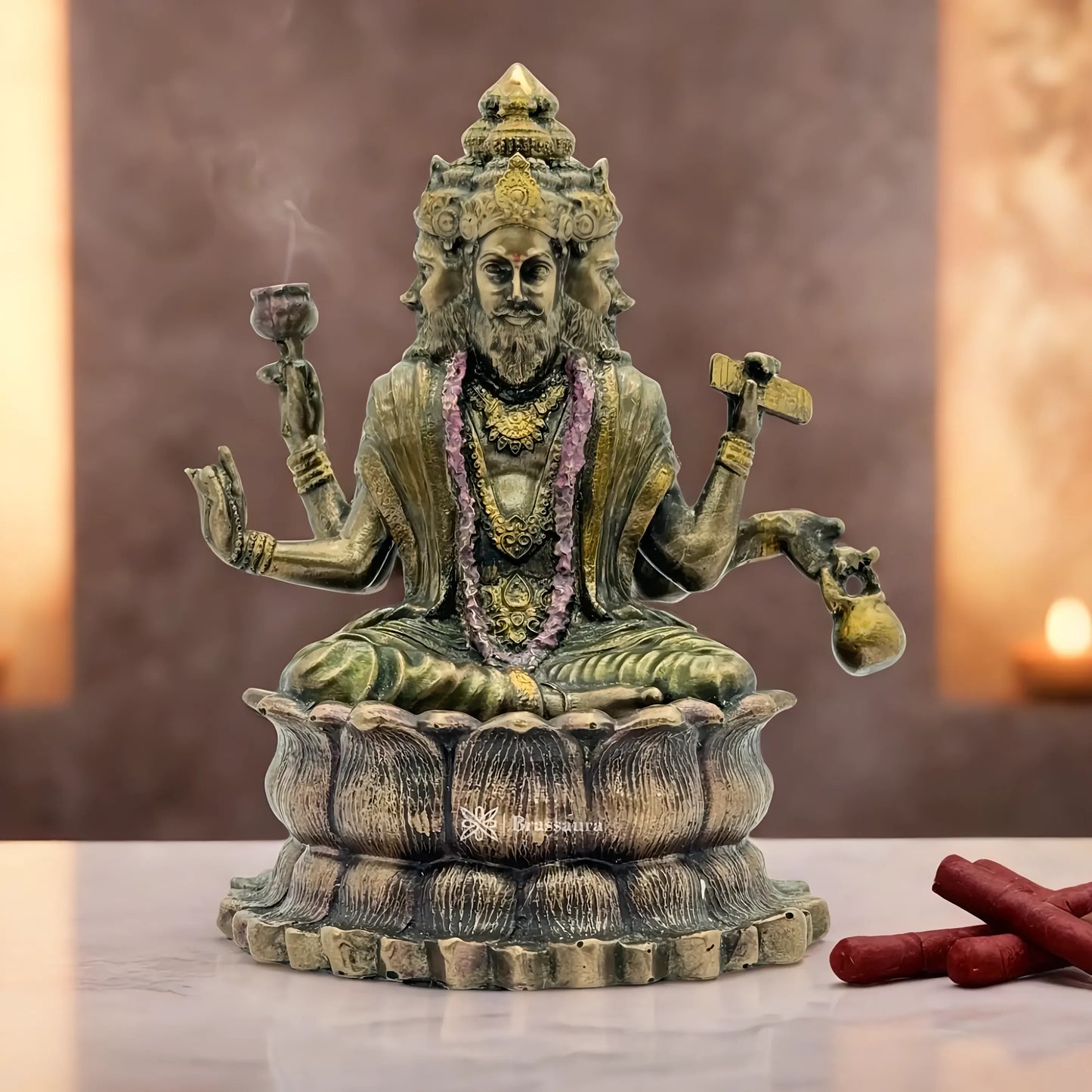 Brassaura™ Resin Brahm Dev Statue – Height 5 Inches & Weight 0.355 Kgs | Handcrafted Creator Deity Idol for Temple Décor