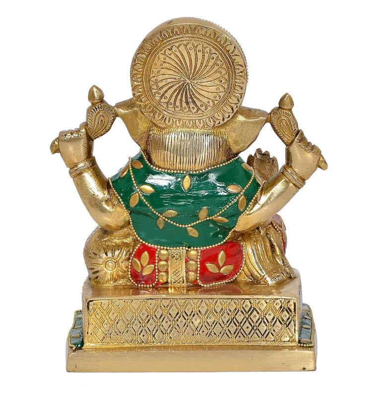 Brassaura® Brass Ganesha Statue with Stonework | Height 7 Inches