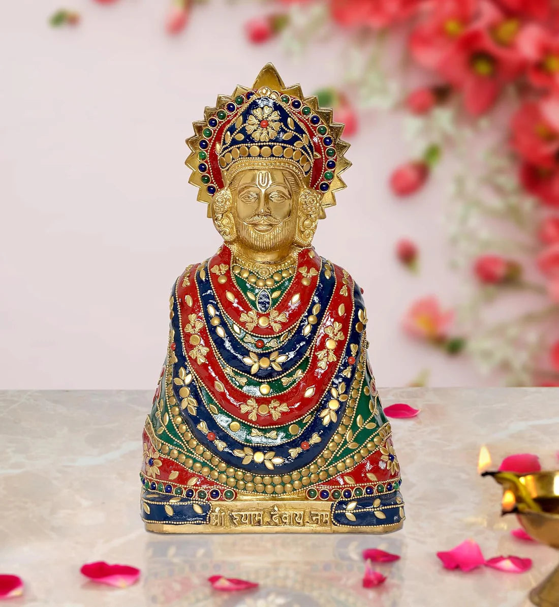 Brassaura® Brass Khatu Shyam Ji Statue | Height 11.5 Inches | Multicolor Baba Shyam Idol for Home & Mandir