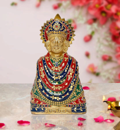 Brassaura® Brass Khatu Shyam Ji Statue | Height 11.5 Inches | Multicolor Baba Shyam Idol for Home & Mandir