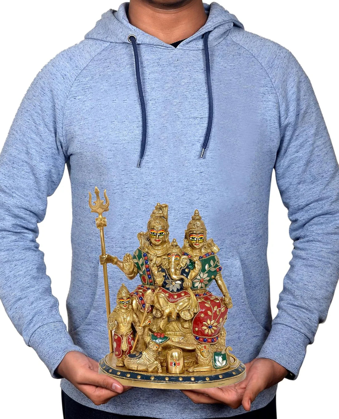 Brassaura® Brass Shiv Parivar Statue | Height 10 Inches | Multicolor Shiva Family Idol for Home & Mandir