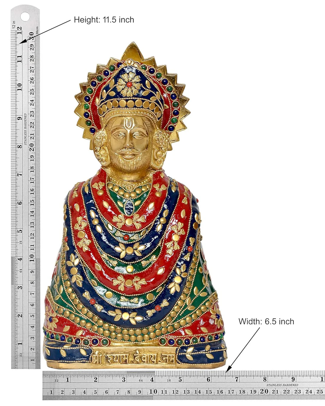 Brassaura® Brass Khatu Shyam Ji Statue | Height 11.5 Inches | Multicolor Baba Shyam Idol for Home & Mandir