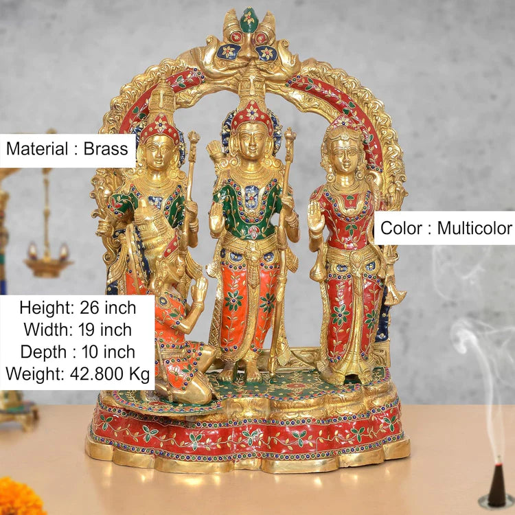 Brassaura® Multicolor Ram Darbar Brass Statue | Lord Ram, Sita, Lakshman & Hanuman Idol | Height 26 Inches