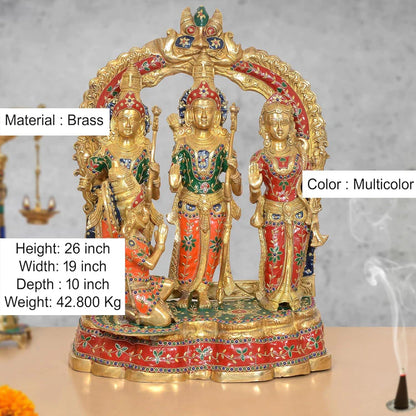 Brassaura® Multicolor Ram Darbar Brass Statue | Lord Ram, Sita, Lakshman & Hanuman Idol | Height 26 Inches