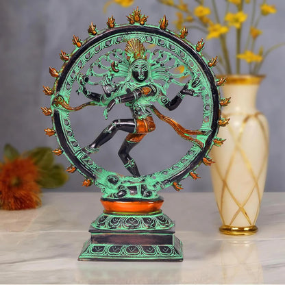Brassaura® Brass Nataraja Statue | Height 13 Inches | Multicolor Lord Shiva Dancing Idol with Agni Chakra