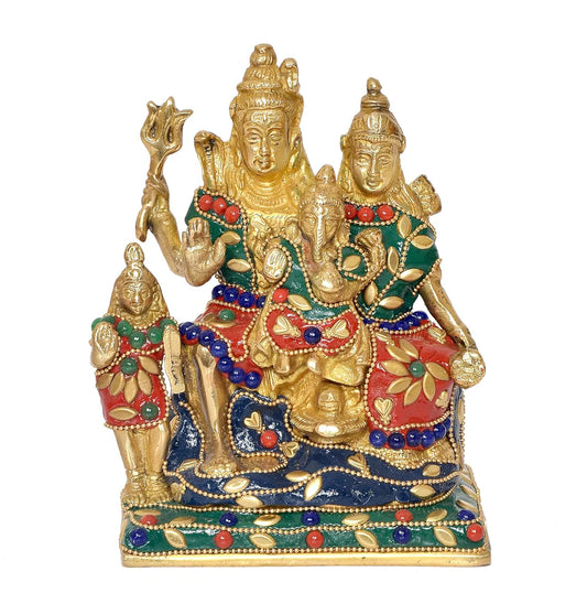 Brassaura® Brass Shiv Parivar Statue | Height 6 Inches | Multicolor Shiva Family Idol for Home & Mandir