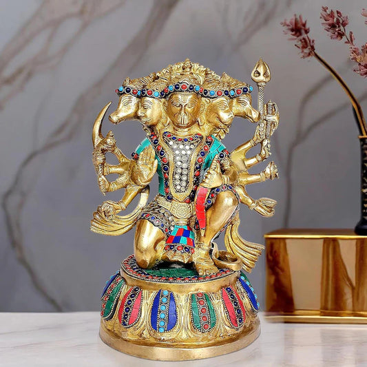 Brassaura® Brass Panchmukhi Hanuman Idol | Height 12.5 Inches