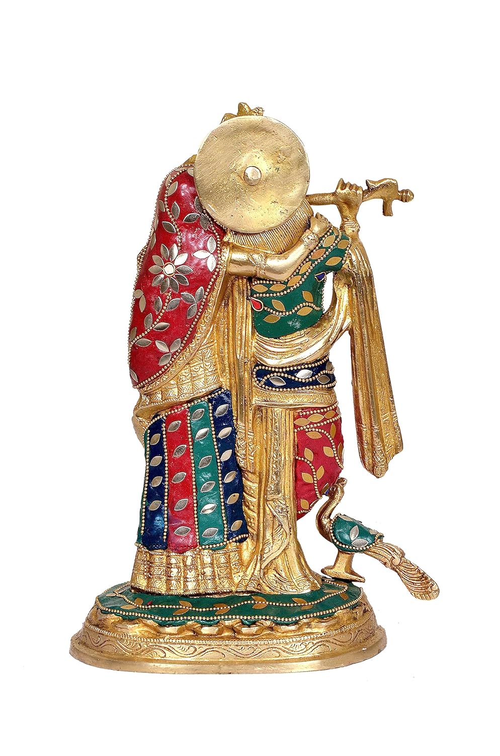 Brassaura™ Brass Radha Krishna Idol Statue with Peacock for Home Decor Temple | Height 11.5 inches & Weight 4.2 Kgs