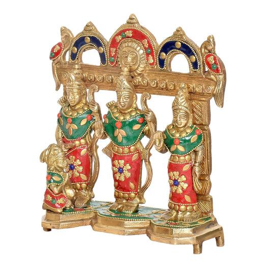 Brassaura® Brass Ram Darbar Statue (Sita, Lakshman & Hanuman) | Height 7.5 Inches