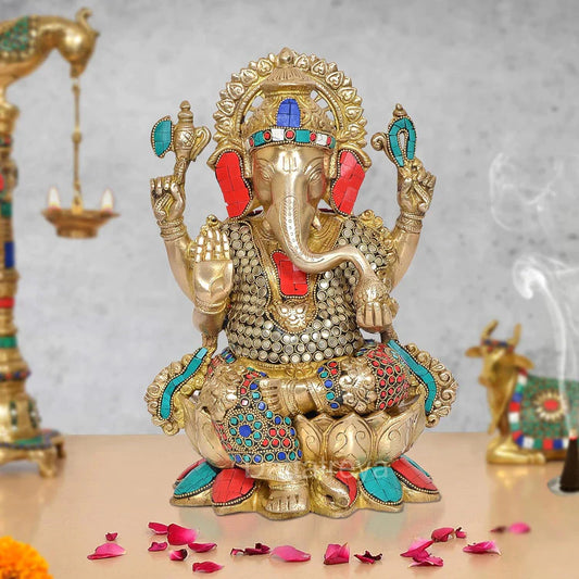 Brassaura® Brass Mangalkari Ganesh Statue | Height 12 Inches