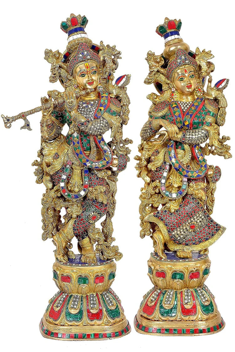 Brassaura® Brass Radha Krishna Murti Idol Statue Sculpture | Height 29 Inches