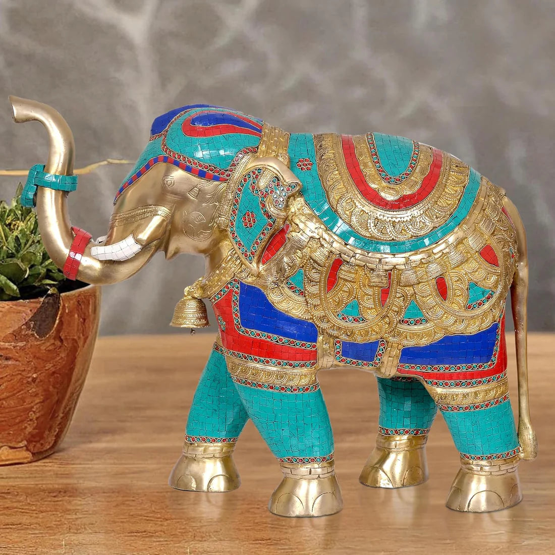 Brassaura® Brass Elephant Statue | Multicolor Feng Shui Elephant Figurine for Home Décor