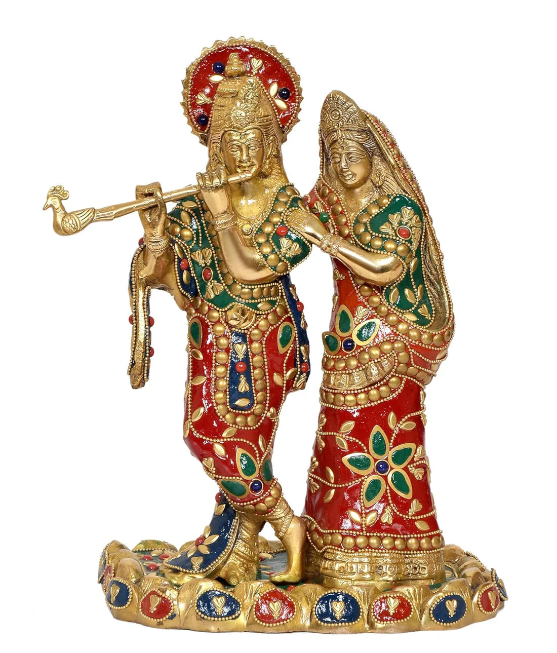 Brassaura® Brass Radha Krishna Statue | Height 10 Inches | Multicolor Murti Idol for Home & Mandir