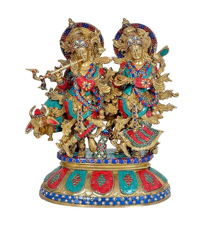 Brassaura® Brass Krishna Radha Cow Statue | Height 18 Inches
