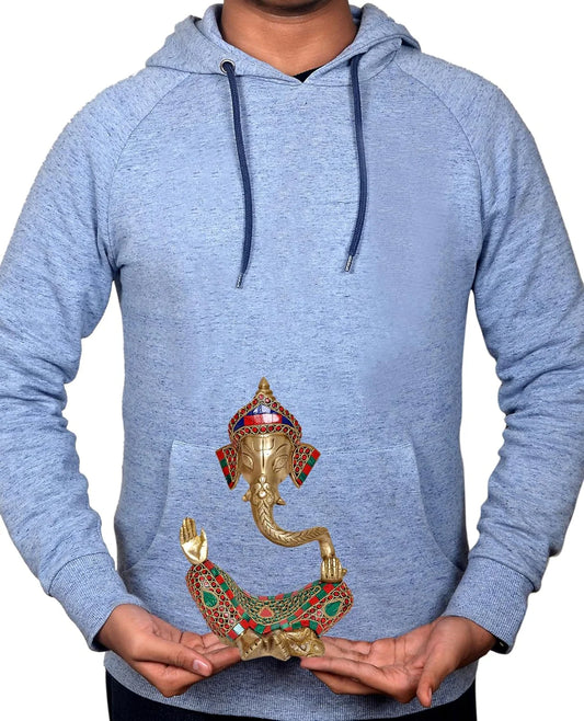 Brassaura® Modern Ganesha Brass Idol with Stone Work | Decorative Spiritual Showpiece | Height 10 Inches