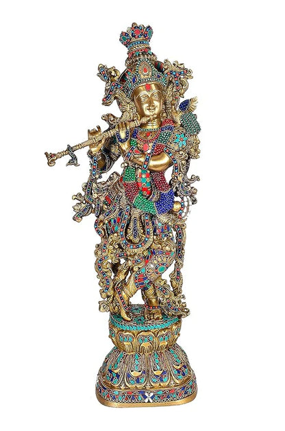Brassaura® Brass Lord Krishna Playing Flute Statue | Height 29 Inches