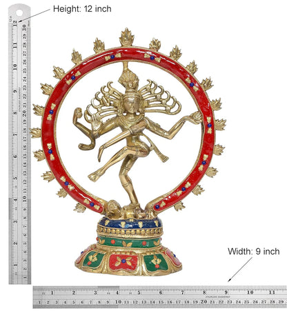 Brassaura® Brass Shiva Nataraj Idol | 11.5 Inch Multicolor Dancing Shiva Statue | Handcrafted Brass Murti for Home & Office Décor