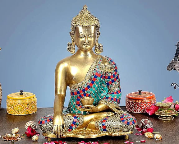 ब्रासोरा® वृंदावन वेणुगोपाल कृष्ण पीतल की प्रतिमा मोर के साथ | एंटीक नीला और सुनहरा रंग | ऊँचाई 20 इंच