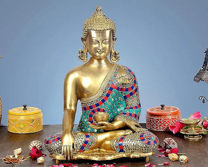 ब्रासोरा® वृंदावन वेणुगोपाल कृष्ण पीतल की प्रतिमा मोर के साथ | एंटीक नीला और सुनहरा रंग | ऊँचाई 20 इंच