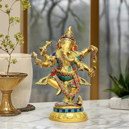 Brassaura® Brass Lord Ganesha Idol | 9 Inch Handcrafted Ganpati Statue | Divine Brass Murti for Home & Mandir