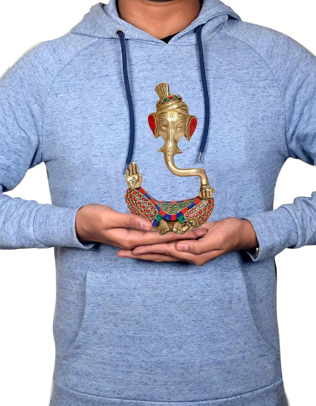Brassaura® Modern Ganesha Safa Brass Idol with Stone Work | Decorative Spiritual Showpiece | Height 7 Inches