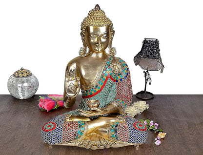 ब्रासोरा® वृंदावन वेणुगोपाल कृष्ण पीतल की प्रतिमा मोर के साथ | एंटीक नीला और सुनहरा रंग | ऊँचाई 20 इंच