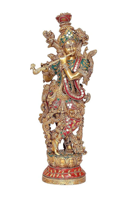 Brassaura® Brass Radha Krishna Idol | 13.5 Inch Golden Brass Statue | Decorative Murti for Home & Mandir