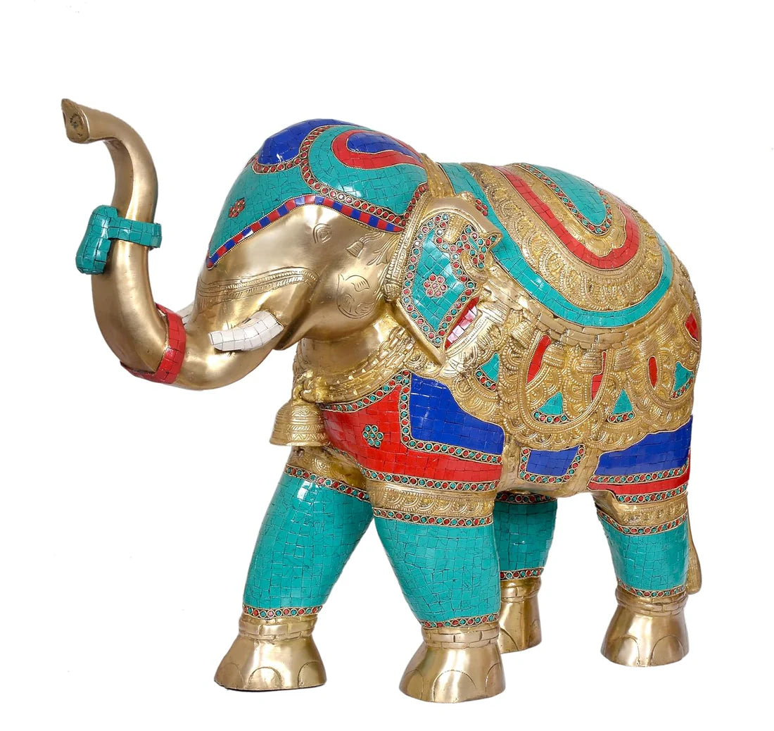 Brassaura® Brass Elephant Statue | Multicolor Feng Shui Elephant Figurine for Home Décor