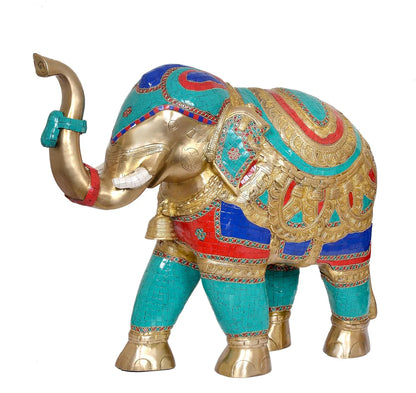 Brassaura® Brass Elephant Statue | Multicolor Feng Shui Elephant Figurine for Home Décor
