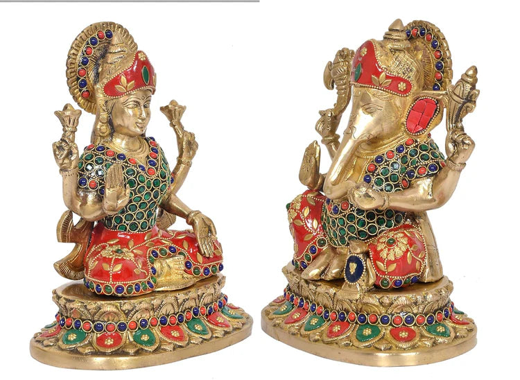 Brassaura® Brass Lakshmi Ganesh Idol Set | Height 9 Inches