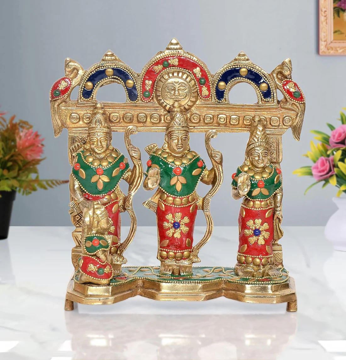 Brassaura® Brass Ram Darbar Statue (Sita, Lakshman & Hanuman) | Height 7.5 Inches