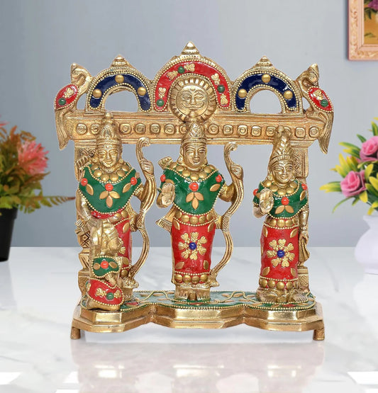 Brassaura® Brass Ram Darbar Statue (Sita, Lakshman & Hanuman) | Height 7.5 Inches