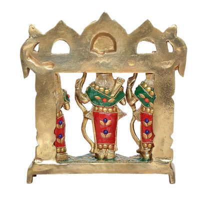 Brassaura® Brass Ram Darbar Statue (Sita, Lakshman & Hanuman) | Height 7.5 Inches