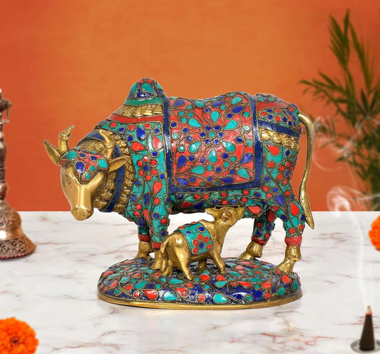 Brassaura® Brass Cow Baby Nandi Statue | Height 7 Inches