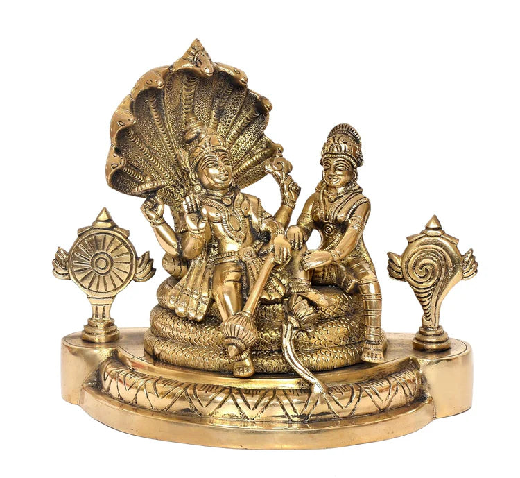Brassaura® Brass Maa Lakshmi with Lord Vishnu Statue | Height 9.5 Inches