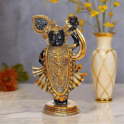 ब्रासोरा® वृंदावन वेणुगोपाल कृष्ण पीतल की प्रतिमा मोर के साथ | एंटीक नीला और सुनहरा रंग | ऊँचाई 20 इंच