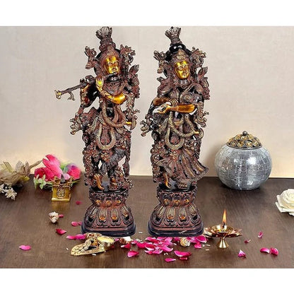 ब्रासोरा® वृंदावन वेणुगोपाल कृष्ण पीतल की प्रतिमा मोर के साथ | एंटीक नीला और सुनहरा रंग | ऊँचाई 20 इंच