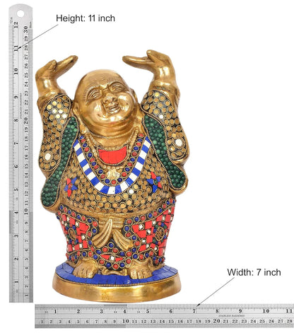 Brassaura® Brass Laughing Buddha Statue | Height 11 Inches | Multicolor Standing Buddha Idol for Home & Office