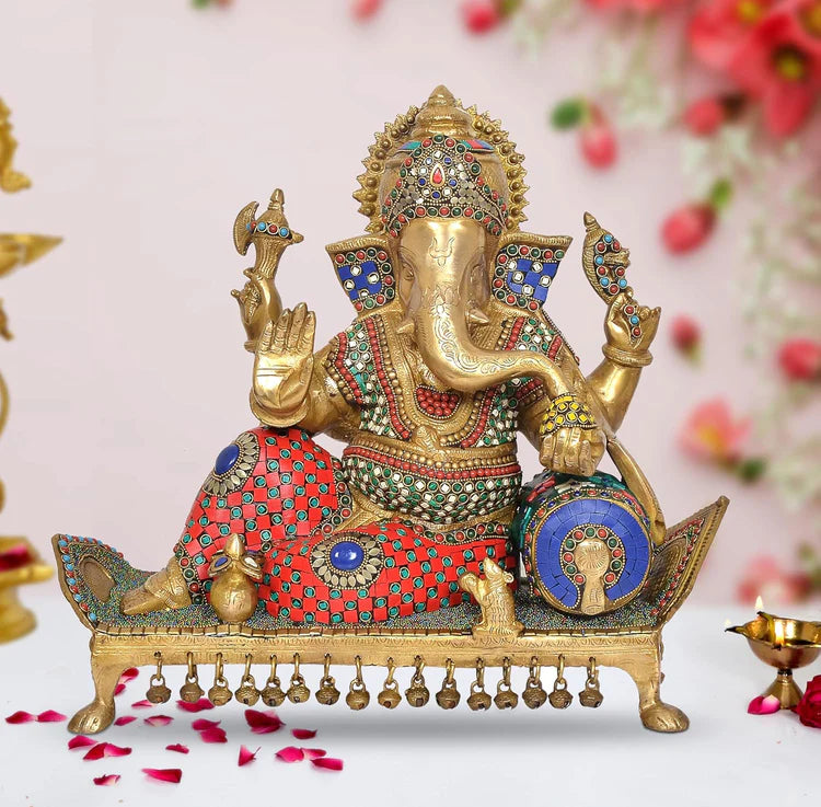 Brassaura® Brass Sitting Lord Ganesha Idol | Height 16 Inches