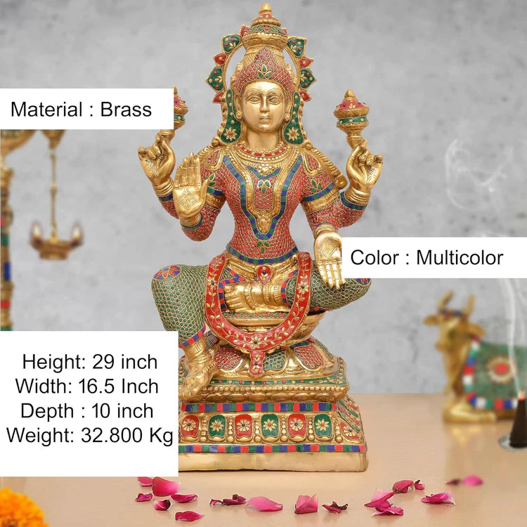 Brassaura® Brass Goddess Lakshmi Idol | Height 29 Inches