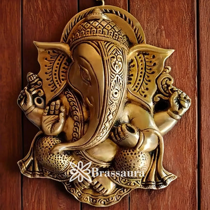 Brassaura™ Brass Wall Hanging Ganesha Idol | Height 9 Inches & Weight 1.25 Kgs