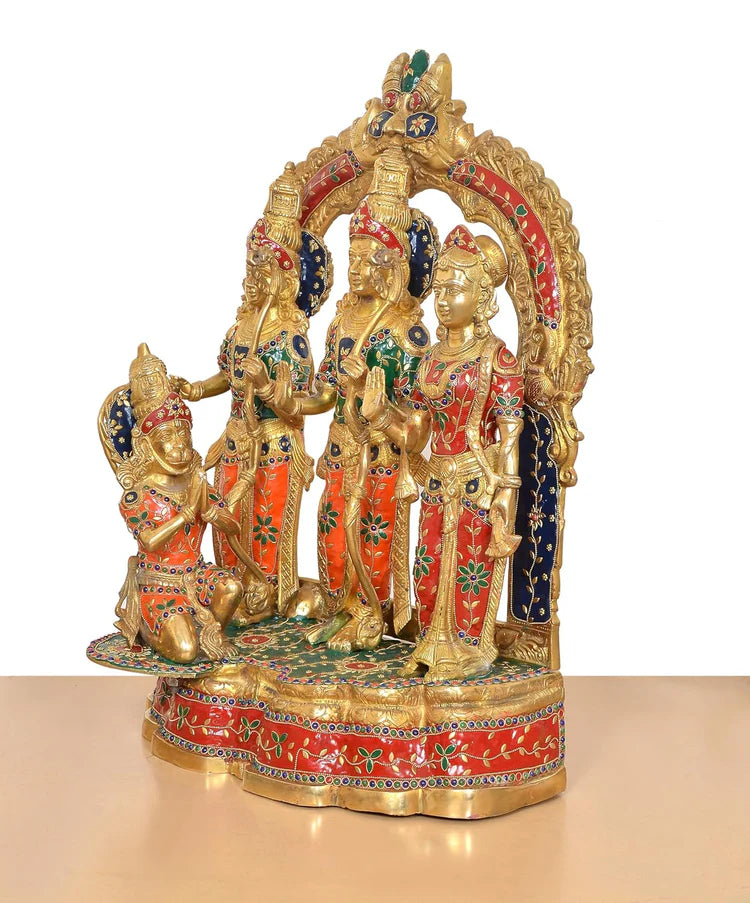 Brassaura® Multicolor Ram Darbar Brass Statue | Lord Ram, Sita, Lakshman & Hanuman Idol | Height 26 Inches