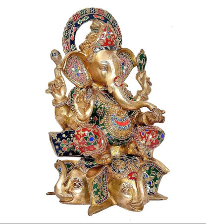 Brassaura® Brass Ganesha Ganpati Statue Idol (Lotus Base) | Height 17 Inches