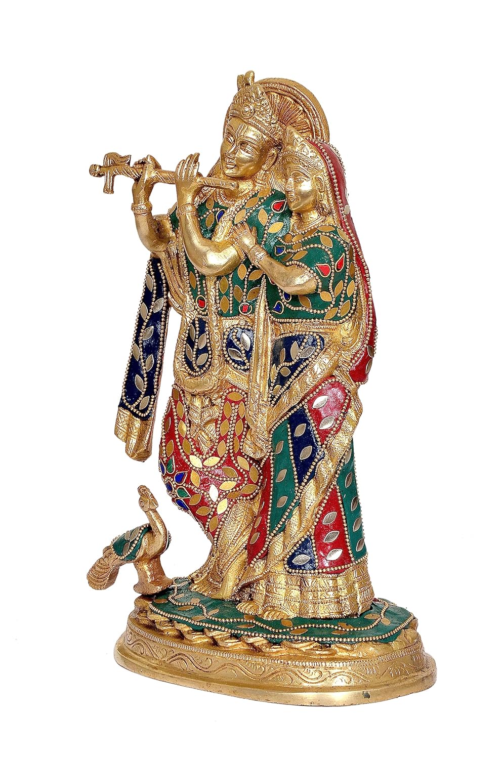 Brassaura™ Brass Radha Krishna Idol Statue with Peacock for Home Decor Temple | Height 11.5 inches & Weight 4.2 Kgs