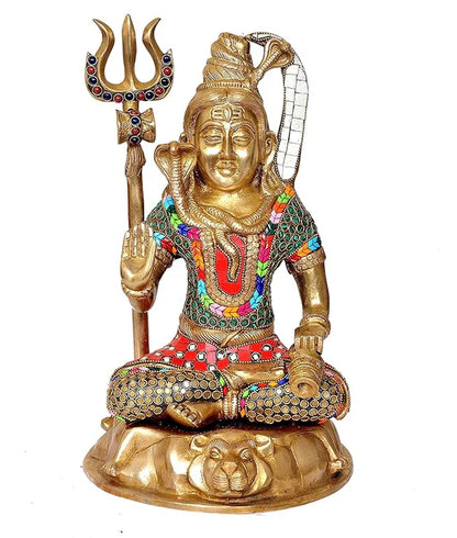 Brassaura® Brass Lord Shiva Idol | 13 Inch Golden Shiv Ji Statue | Handcrafted Brass Mahadev Murti for Home & Temple