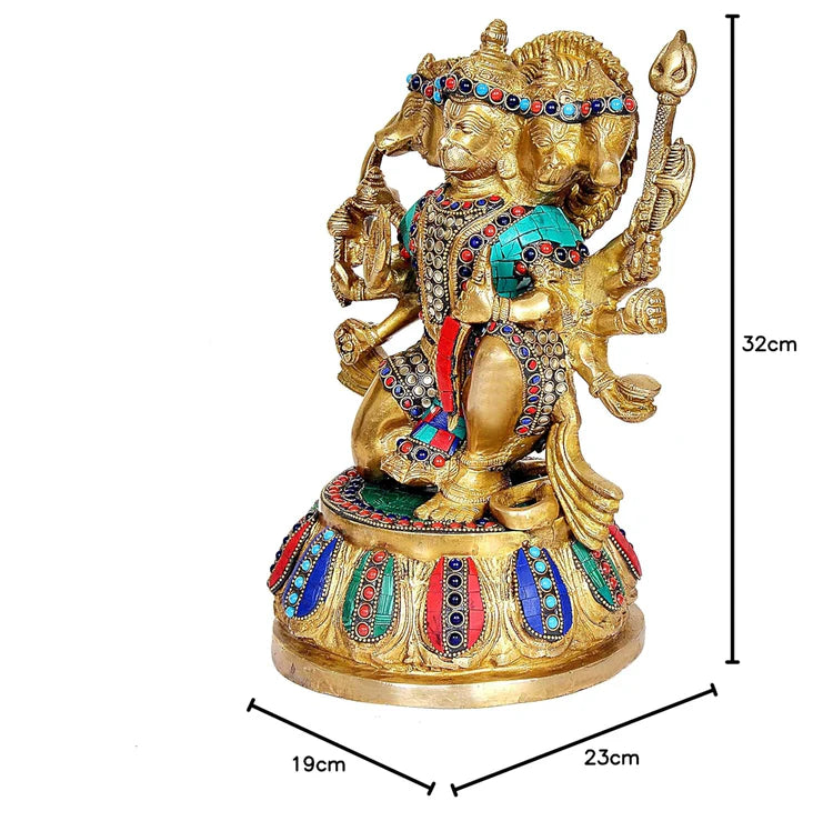 Brassaura® Brass Panchmukhi Hanuman Idol | Height 12.5 Inches